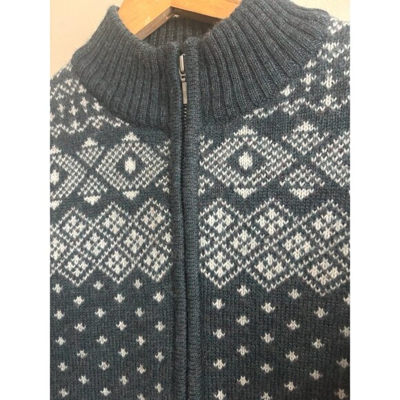 Lands End Sweater Womens Small Full Zip Cardigan Fair Isle VTG Green Nordic Wool - Picture 2 of 10